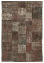 Patchwork Kahverengi Pamuk Üzerine Yün El Dokuma Kilim-201x296