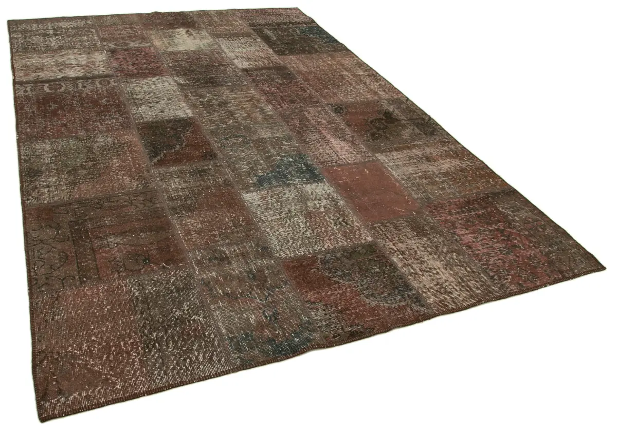 Patchwork Kahverengi Pamuk Üzerine Yün El Dokuma Kilim-201x296 - Görsel 2