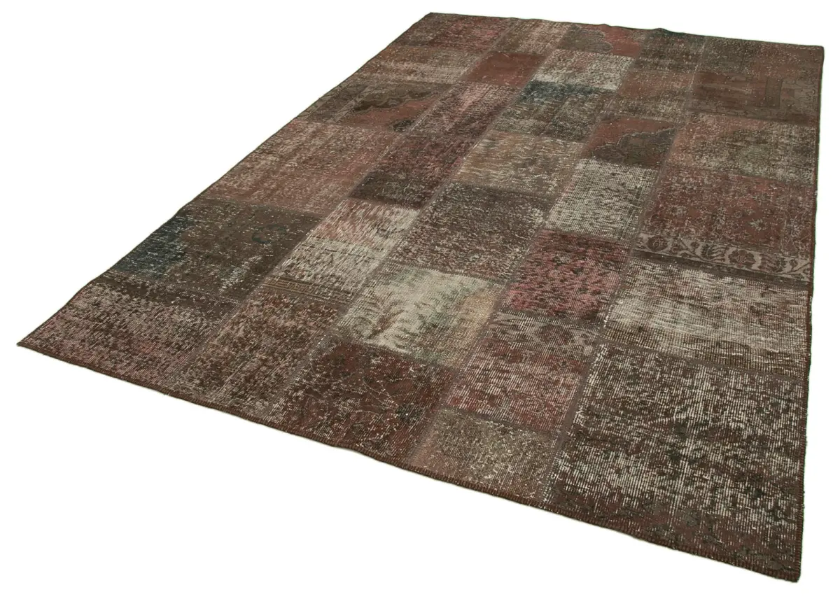 Patchwork Kahverengi Pamuk Üzerine Yün El Dokuma Kilim-201x296 - Görsel 3