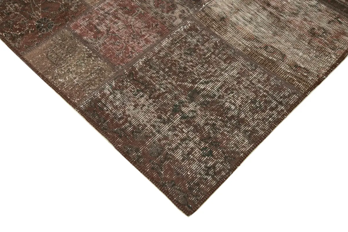Patchwork Kahverengi Pamuk Üzerine Yün El Dokuma Kilim-201x296 - Görsel 4
