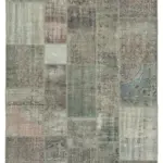 Patchwork Gri Pamuk Üzerine Yün El Dokuma Kilim-202x296