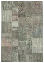 Patchwork Gri Pamuk Üzerine Yün El Dokuma Kilim-202x296