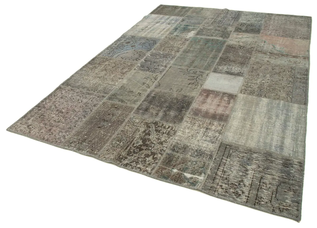 Patchwork Gri Pamuk Üzerine Yün El Dokuma Kilim-202x296 - Görsel 3