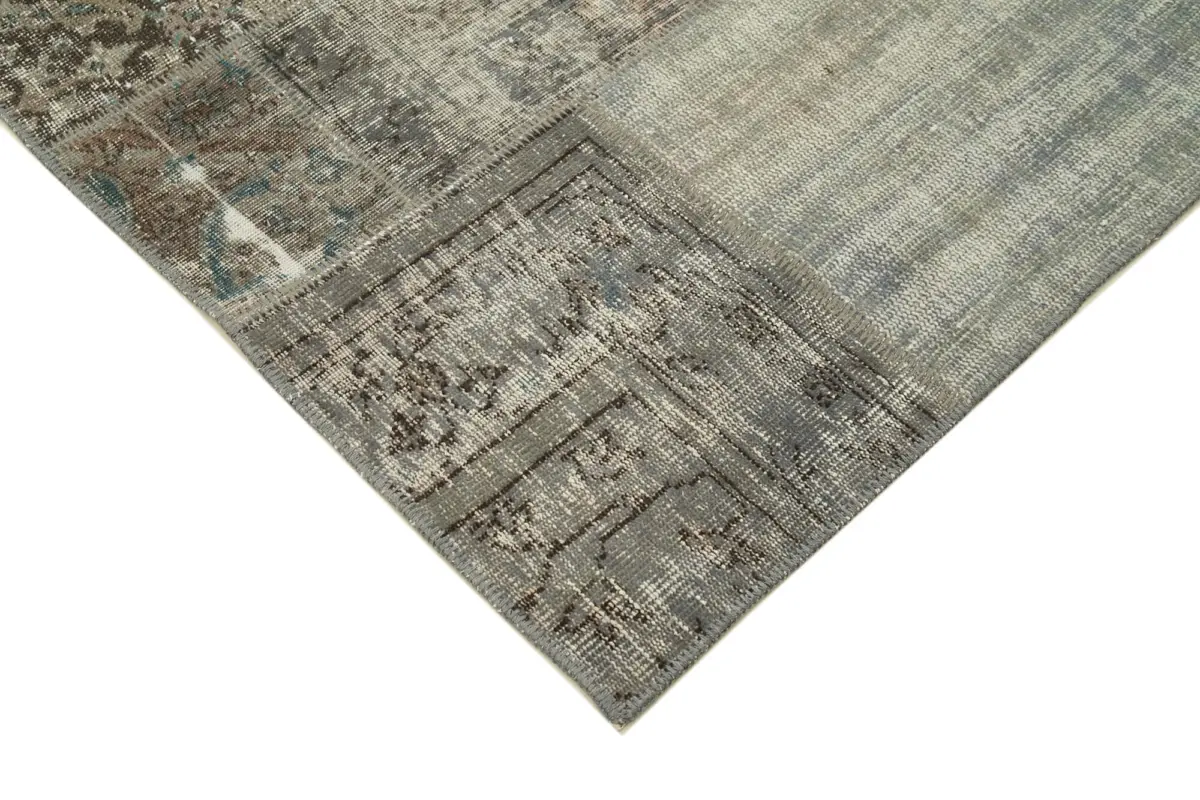 Patchwork Gri Pamuk Üzerine Yün El Dokuma Kilim-202x296 - Görsel 4