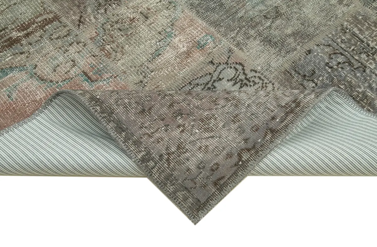 Patchwork Gri Pamuk Üzerine Yün El Dokuma Kilim-202x296 - Görsel 6
