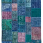 Patchwork Mavi Pamuk Üzerine Yün El Dokuma Kilim-202x300