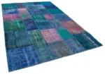 Patchwork Mavi Pamuk Üzerine Yün El Dokuma Kilim-202x300 - Görsel 2