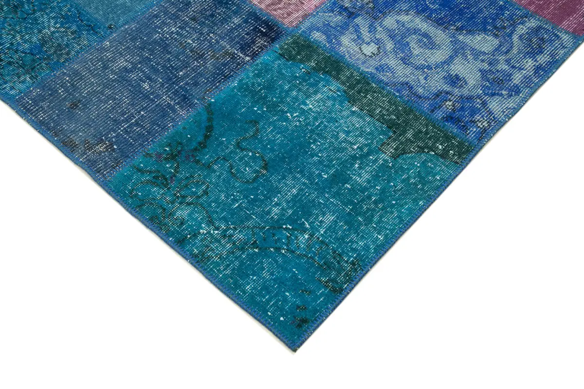 Patchwork Mavi Pamuk Üzerine Yün El Dokuma Kilim-202x300 - Görsel 4
