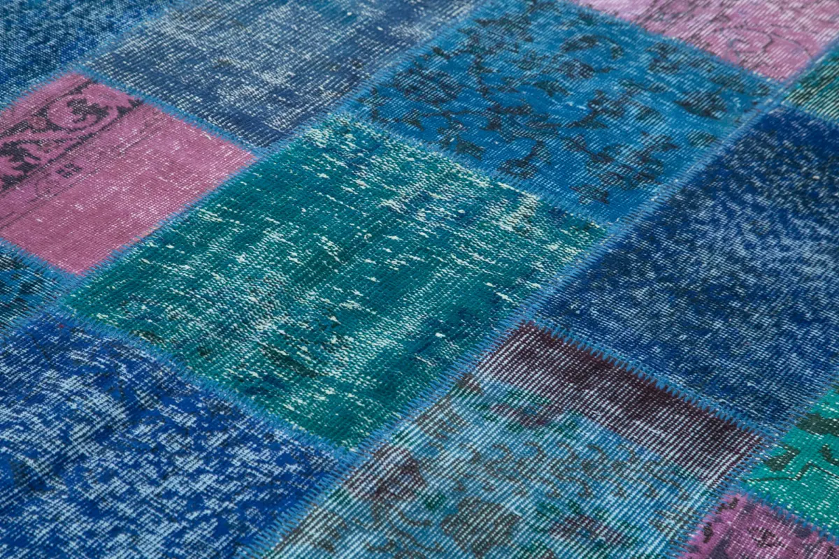 Patchwork Mavi Pamuk Üzerine Yün El Dokuma Kilim-202x300 - Görsel 5