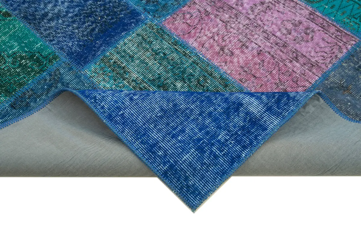 Patchwork Mavi Pamuk Üzerine Yün El Dokuma Kilim-202x300 - Görsel 6