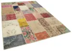 Patchwork Multi Pamuk Üzerine Yün El Dokuma Kilim-203x292 - Görsel 2