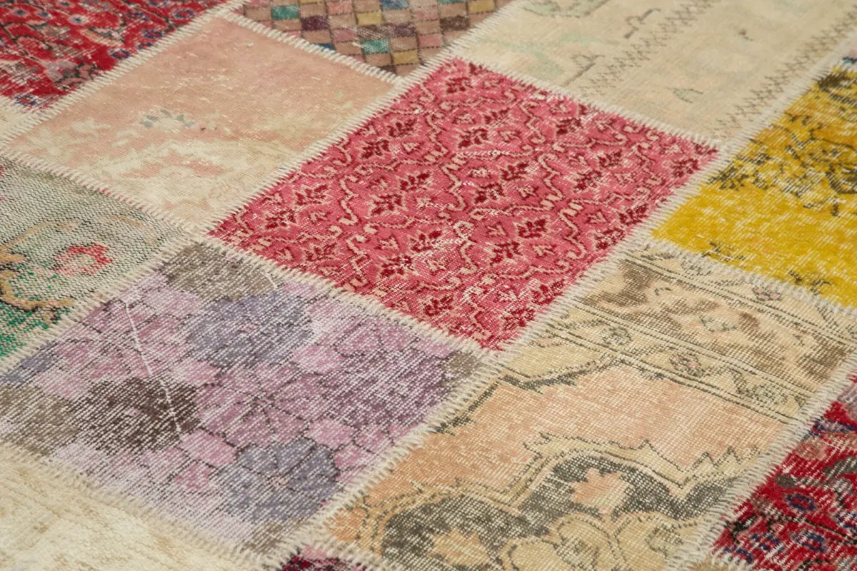 Patchwork Multi Pamuk Üzerine Yün El Dokuma Kilim-203x292 - Görsel 5