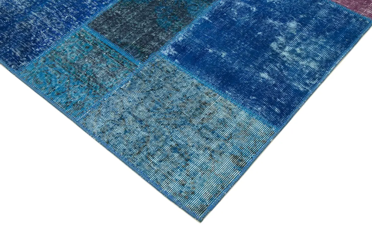 Patchwork Mavi Pamuk Üzerine Yün El Dokuma Kilim-203x300 - Görsel 4