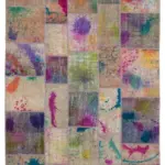 Patchwork Multi Pamuk Üzerine Yün El Dokuma Kilim-204x300
