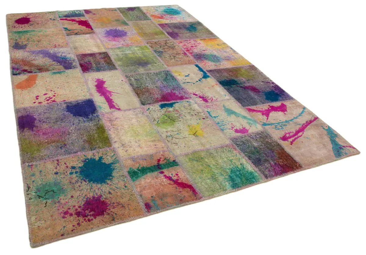Patchwork Multi Pamuk Üzerine Yün El Dokuma Kilim-204x300 - Görsel 2