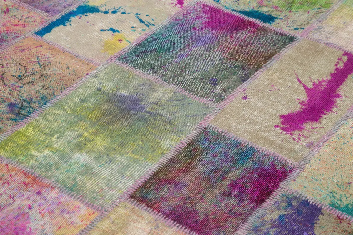 Patchwork Multi Pamuk Üzerine Yün El Dokuma Kilim-204x300 - Görsel 5