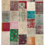 Patchwork Multi Pamuk Üzerine Yün El Dokuma Kilim-198x305