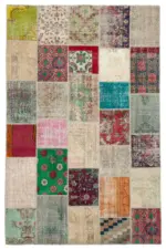Patchwork Multi Pamuk Üzerine Yün El Dokuma Kilim-198x305