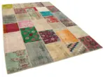 Patchwork Multi Pamuk Üzerine Yün El Dokuma Kilim-198x305 - Görsel 2