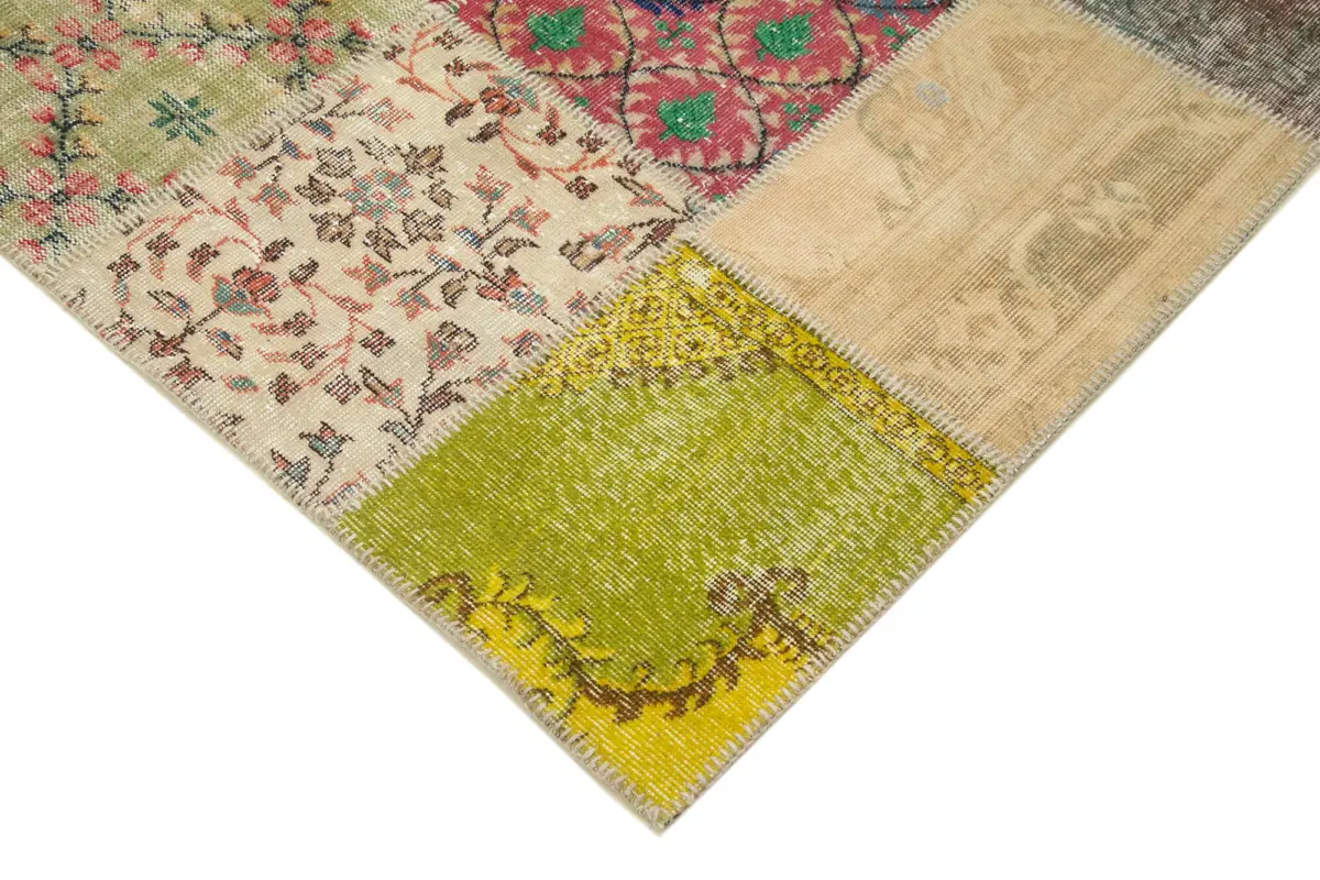 Patchwork Multi Pamuk Üzerine Yün El Dokuma Kilim-198x305 - Görsel 4