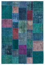 Patchwork Mavi Pamuk Üzerine Yün El Dokuma Kilim-200x295