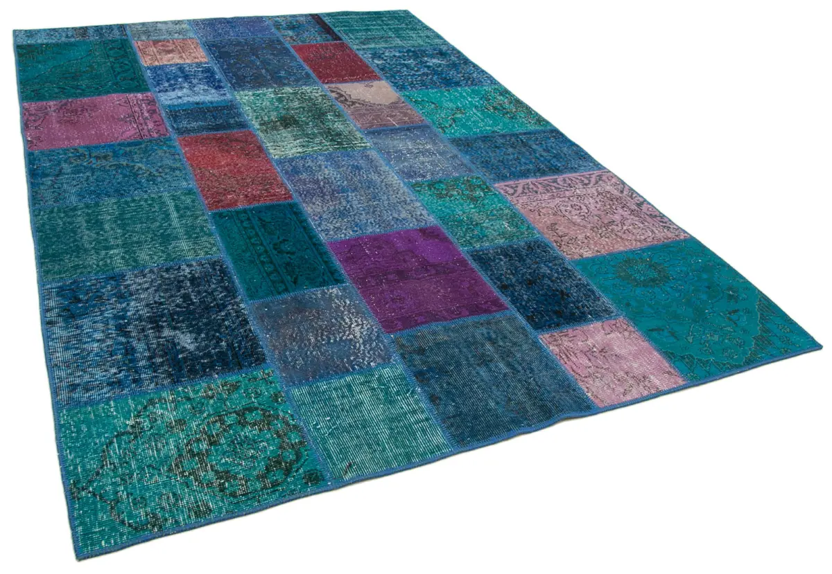 Patchwork Mavi Pamuk Üzerine Yün El Dokuma Kilim-200x295 - Görsel 2