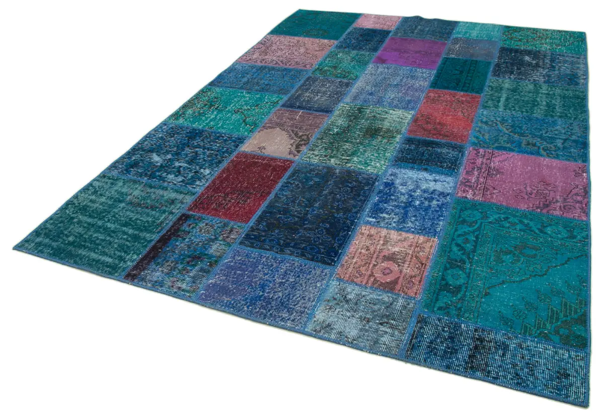 Patchwork Mavi Pamuk Üzerine Yün El Dokuma Kilim-200x295 - Görsel 3