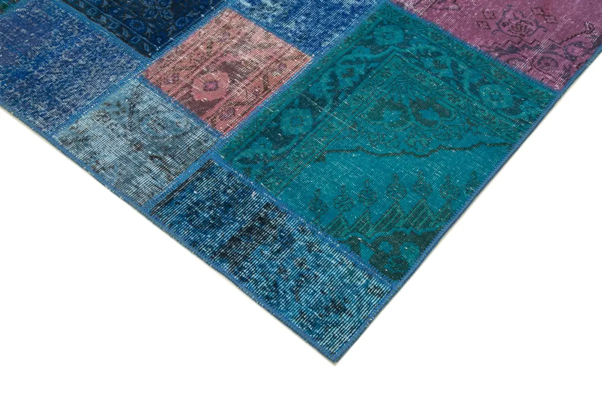 Patchwork Mavi Pamuk Üzerine Yün El Dokuma Kilim-200x295 - Görsel 4