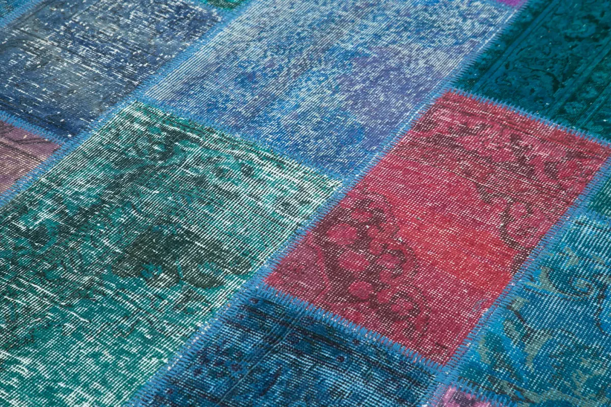 Patchwork Mavi Pamuk Üzerine Yün El Dokuma Kilim-200x295 - Görsel 5