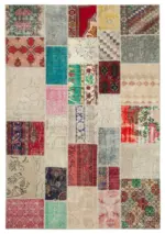 Patchwork Multi Pamuk Üzerine Yün El Dokuma Kilim-204x296
