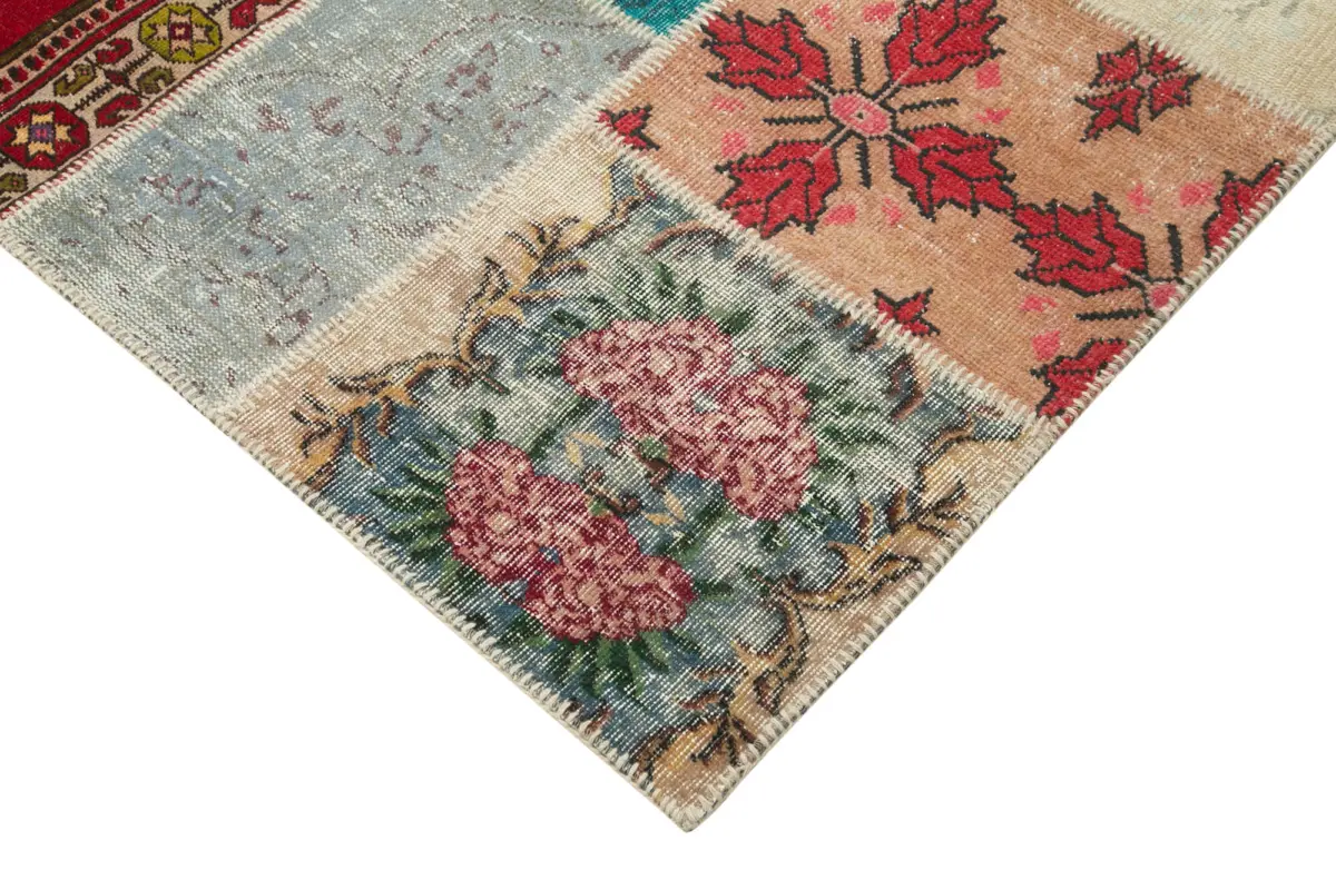 Patchwork Multi Pamuk Üzerine Yün El Dokuma Kilim-204x296 - Görsel 4