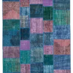 Patchwork Mavi Pamuk Üzerine Yün El Dokuma Kilim-202x300
