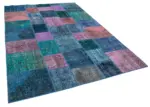 Patchwork Mavi Pamuk Üzerine Yün El Dokuma Kilim-202x300 - Görsel 2