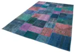 Patchwork Mavi Pamuk Üzerine Yün El Dokuma Kilim-202x300 - Görsel 3