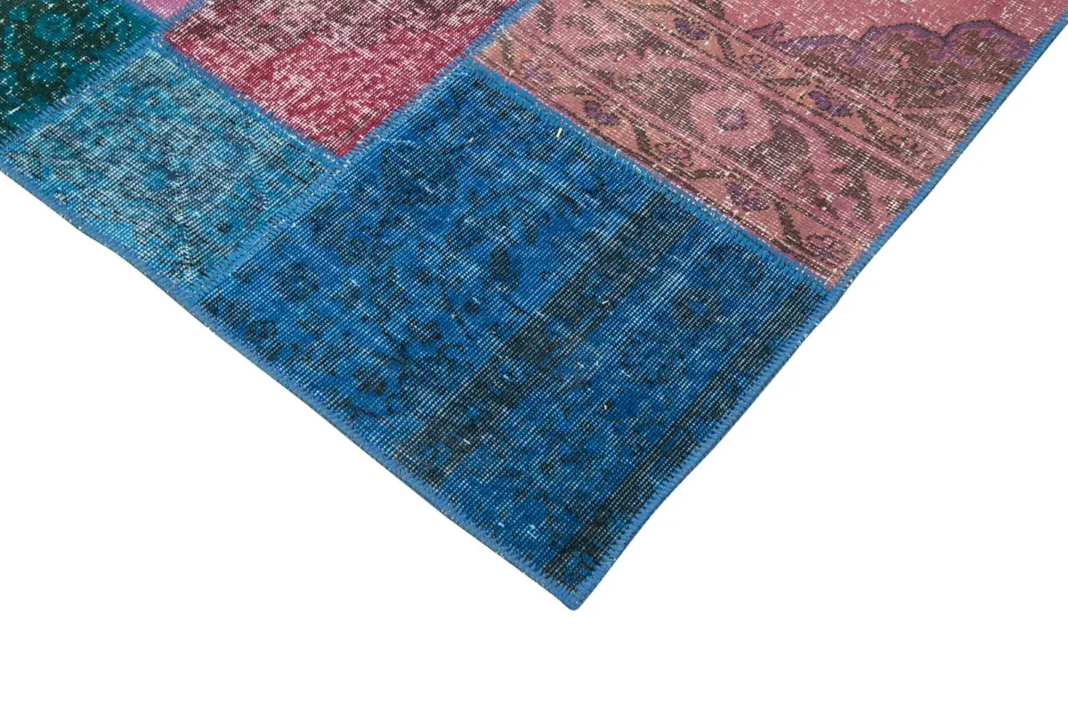 Patchwork Mavi Pamuk Üzerine Yün El Dokuma Kilim-202x300 - Görsel 4