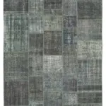 Patchwork Gri Pamuk Üzerine Yün El Dokuma Kilim-205x303