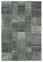 Patchwork Gri Pamuk Üzerine Yün El Dokuma Kilim-205x303