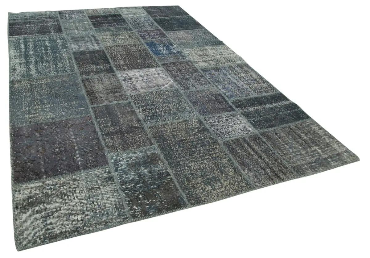 Patchwork Gri Pamuk Üzerine Yün El Dokuma Kilim-205x303 - Görsel 2