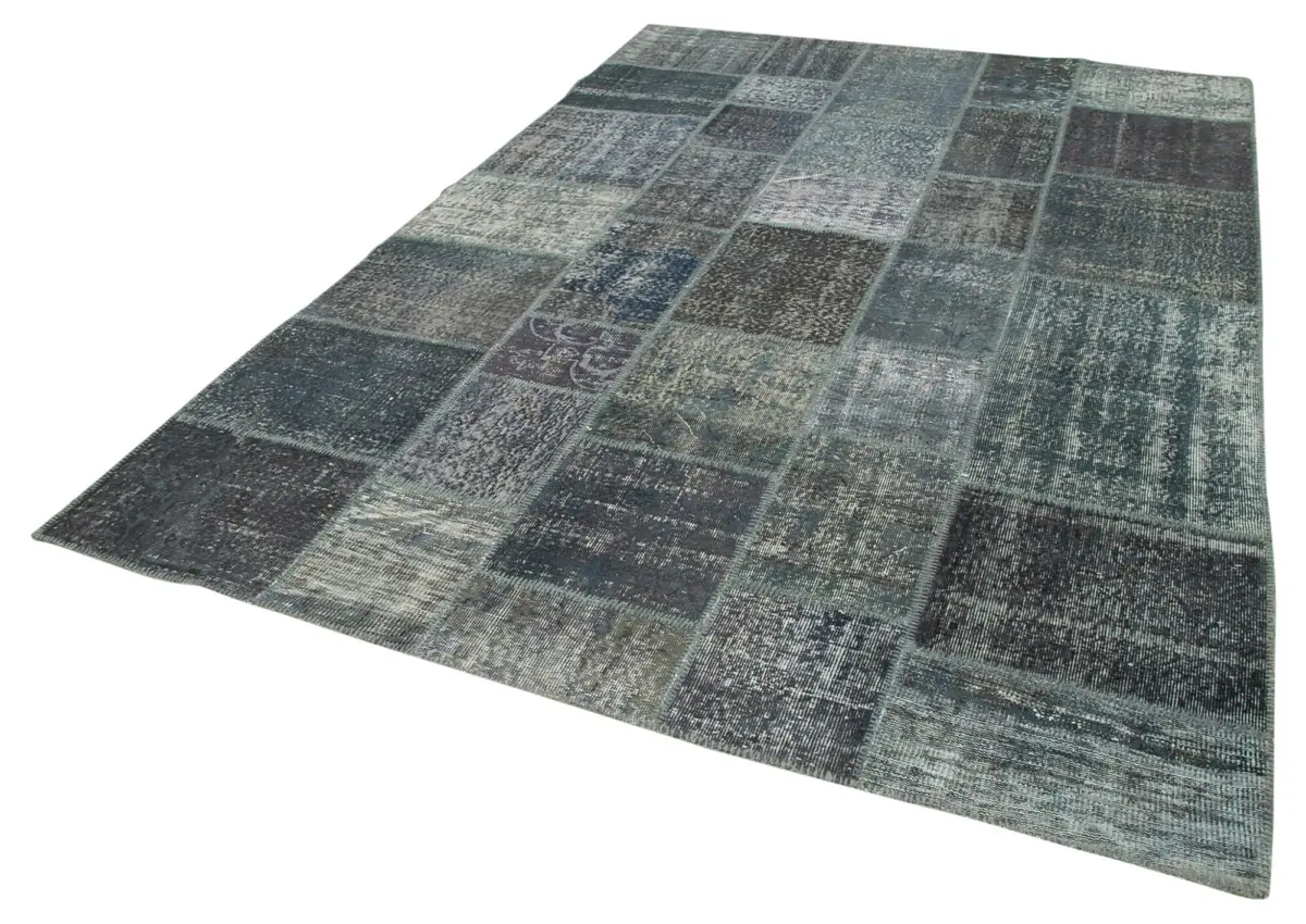 Patchwork Gri Pamuk Üzerine Yün El Dokuma Kilim-205x303 - Görsel 3