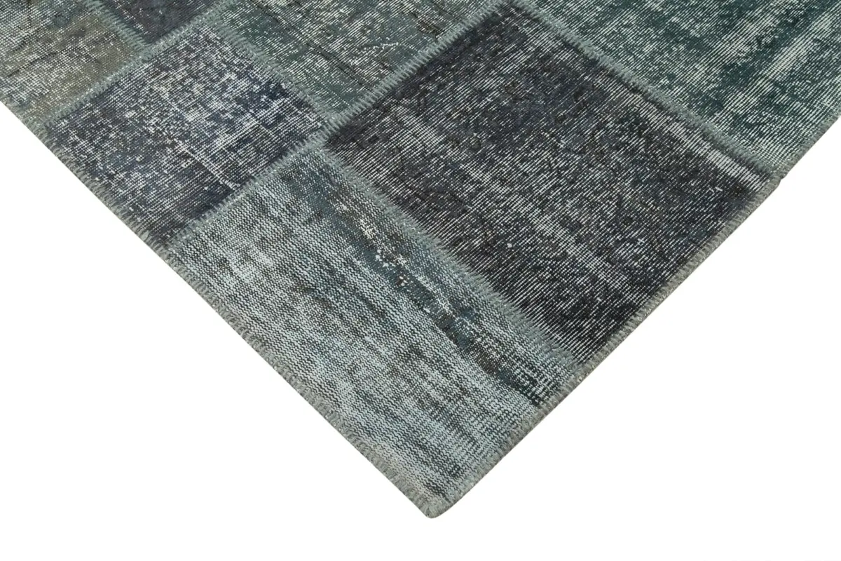 Patchwork Gri Pamuk Üzerine Yün El Dokuma Kilim-205x303 - Görsel 4