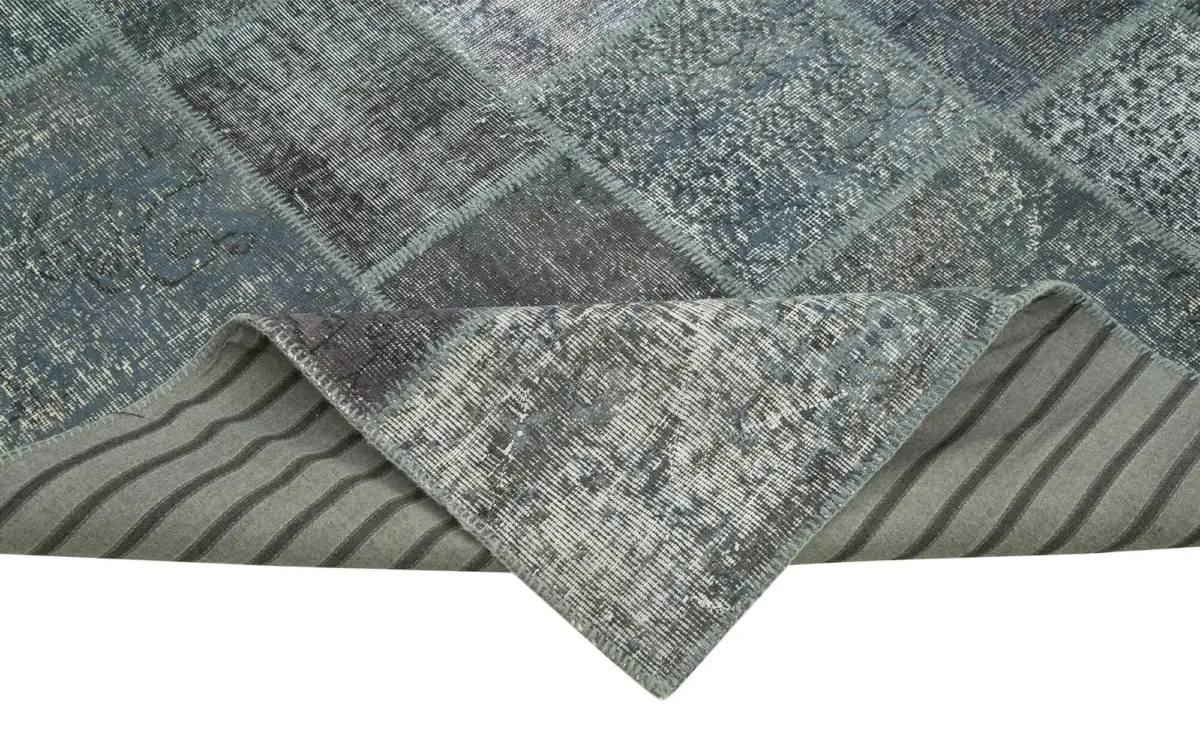 Patchwork Gri Pamuk Üzerine Yün El Dokuma Kilim-205x303 - Görsel 6