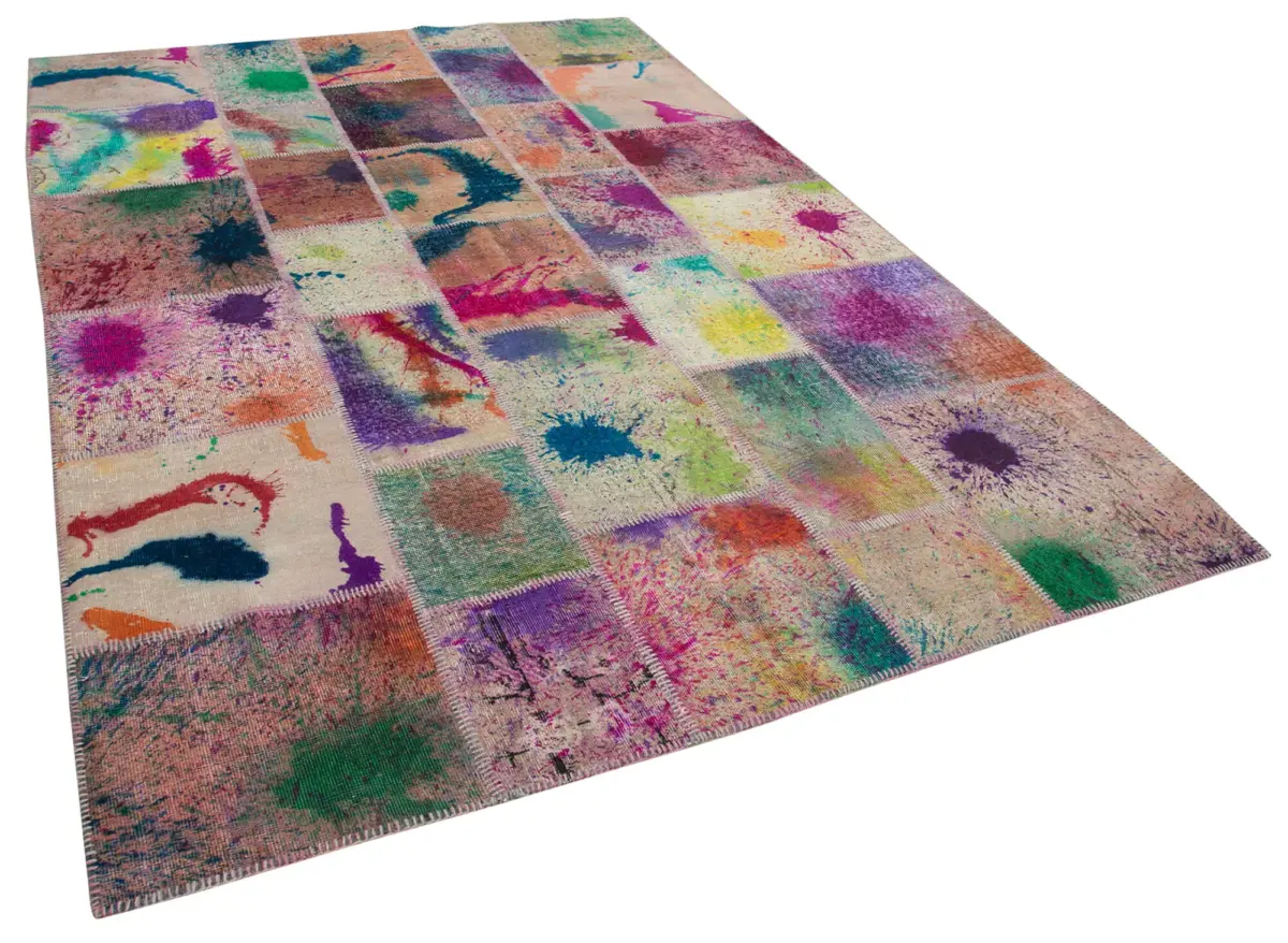 Patchwork Multi Pamuk Üzerine Yün El Dokuma Kilim-203x297 - Görsel 2