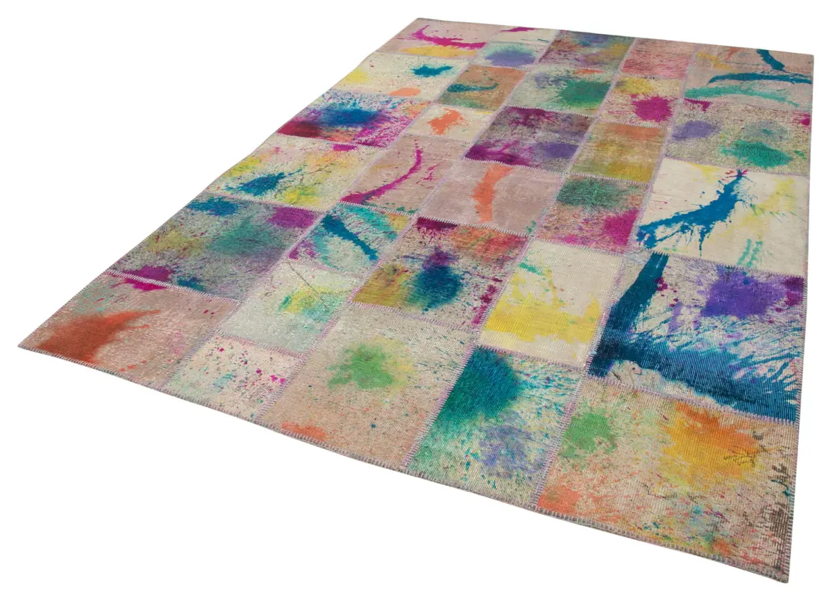 Patchwork Multi Pamuk Üzerine Yün El Dokuma Kilim-206x302 - Görsel 3