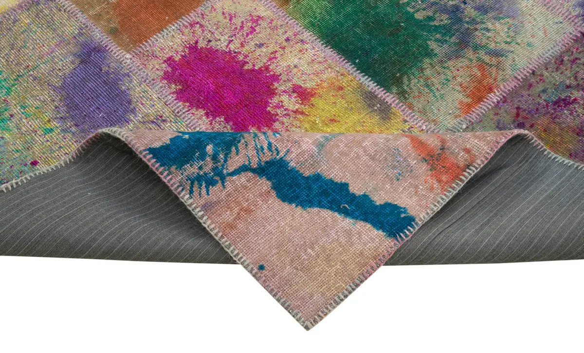 Patchwork Multi Pamuk Üzerine Yün El Dokuma Kilim-206x302 - Görsel 6