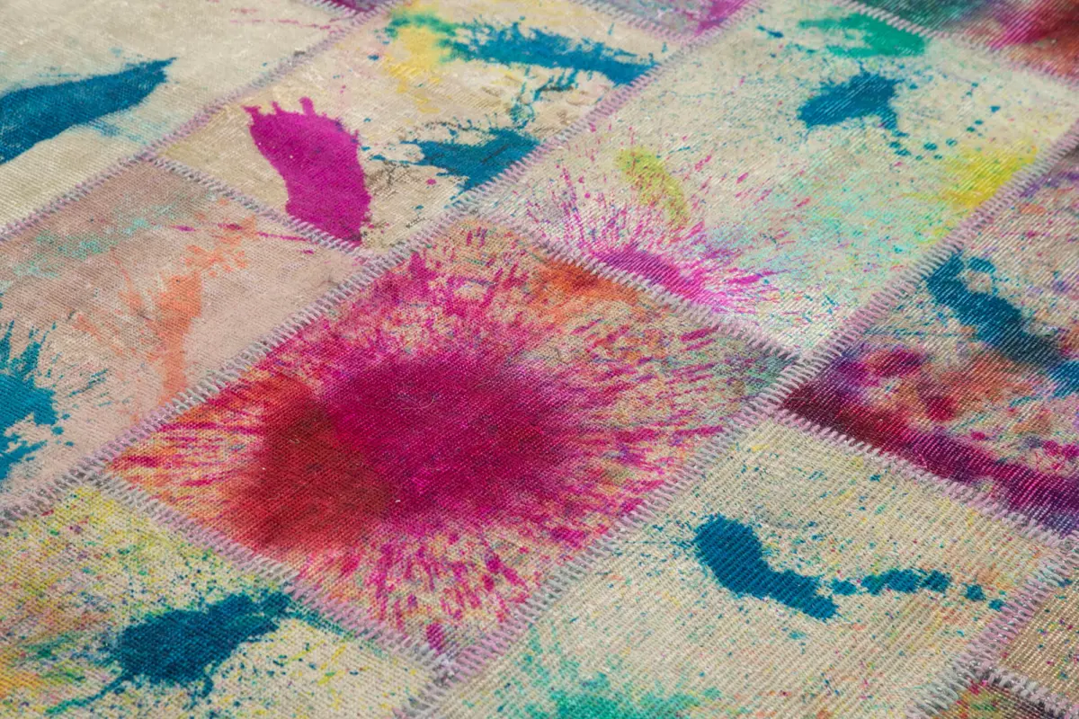 Patchwork Multi Pamuk Üzerine Yün El Dokuma Kilim-204x298 - Görsel 5