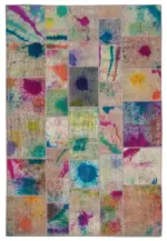 Patchwork Multi Pamuk Üzerine Yün El Dokuma Kilim-206x305