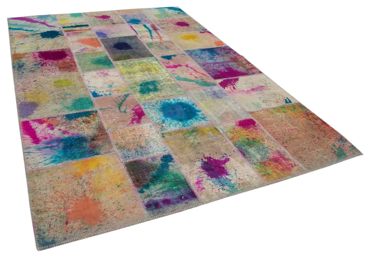 Patchwork Multi Pamuk Üzerine Yün El Dokuma Kilim-206x305 - Görsel 2