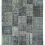 Patchwork Gri Pamuk Üzerine Yün El Dokuma Kilim-205x302