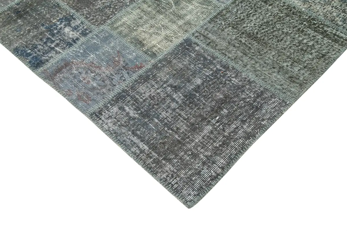 Patchwork Gri Pamuk Üzerine Yün El Dokuma Kilim-205x302 - Görsel 4