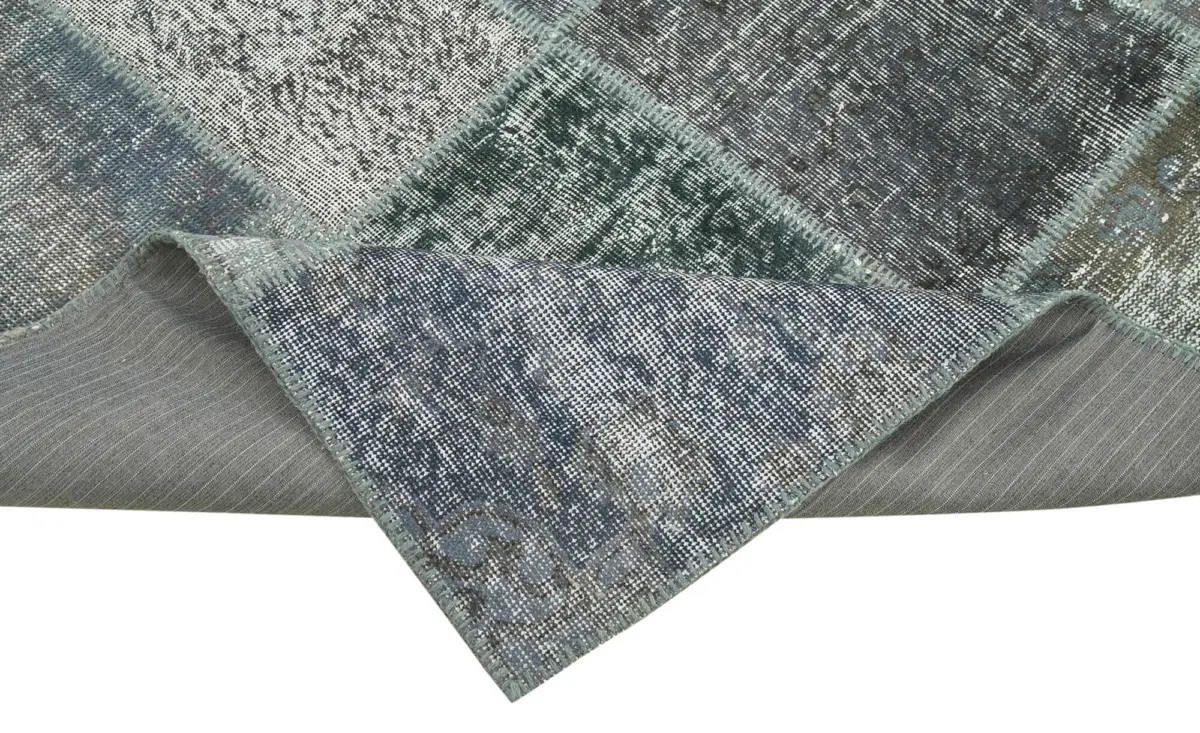Patchwork Gri Pamuk Üzerine Yün El Dokuma Kilim-205x302 - Görsel 6
